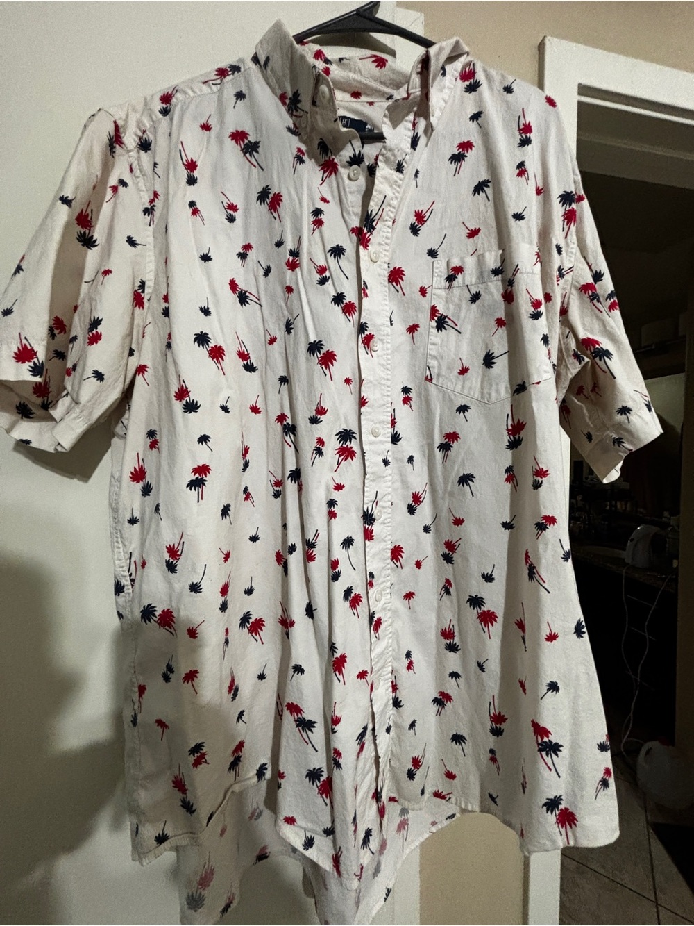 George Foreman White Short-Sleeve Button-Down Shirt with Red & Navy Classic Fit